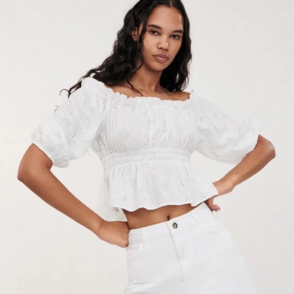 Zara White Eyelet Top, Size XS